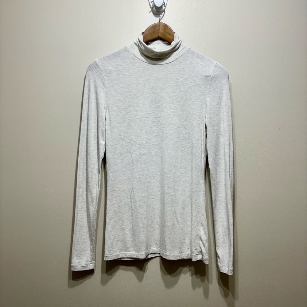 Babaton Aritzia Mock Neck Long Sleeve Fitted Knit Top Women’s Small White Grey - Picture 8 of 8